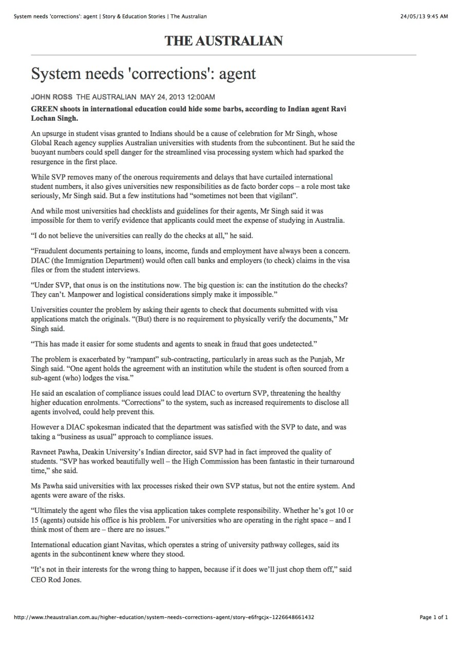 System needs 'corrections': agent | Story & Education Stories | The Australian 24052013 copy